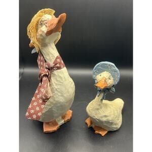 Pair Of Hand Carved Goose Duck Figurines Ike and Sandy Spillman Folk Art
